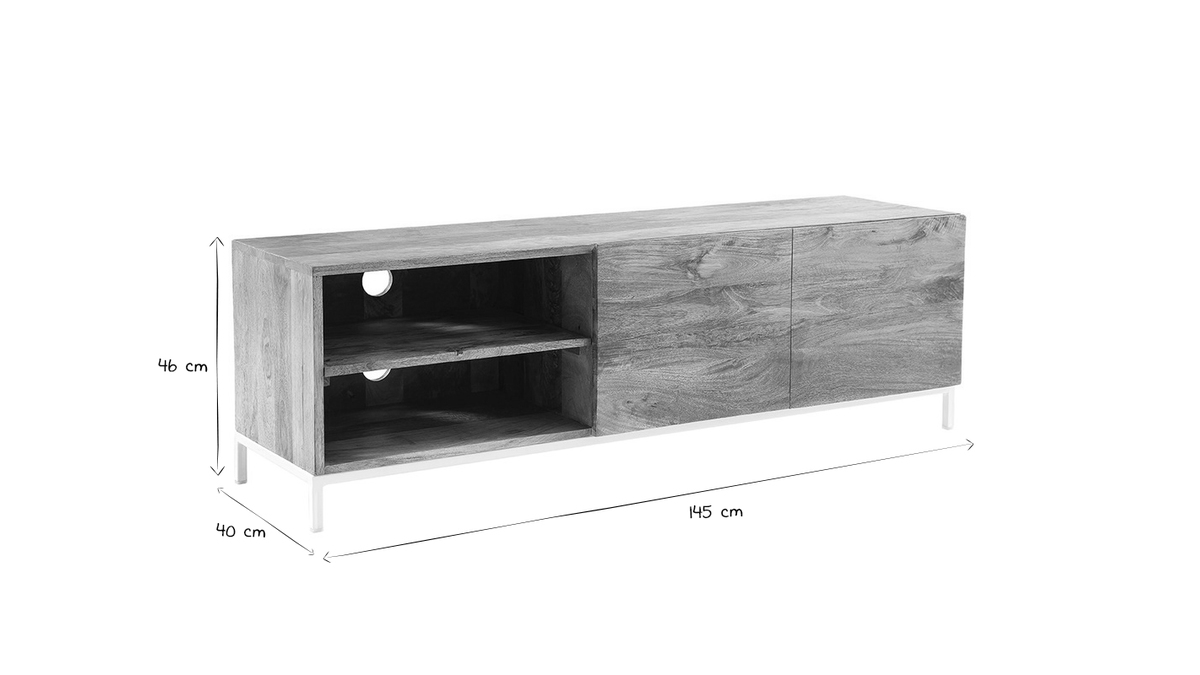 Mobiletto TV design in legno di mango e metallo bianco 145 cm BOHO