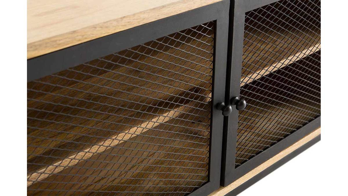 Mobiletto TV industriale in mango e metallo perforato RACK