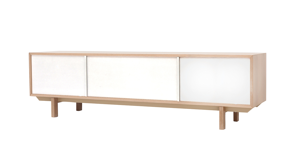 Mobiletto TV scandinavo in legno e bianco 180 cm SID