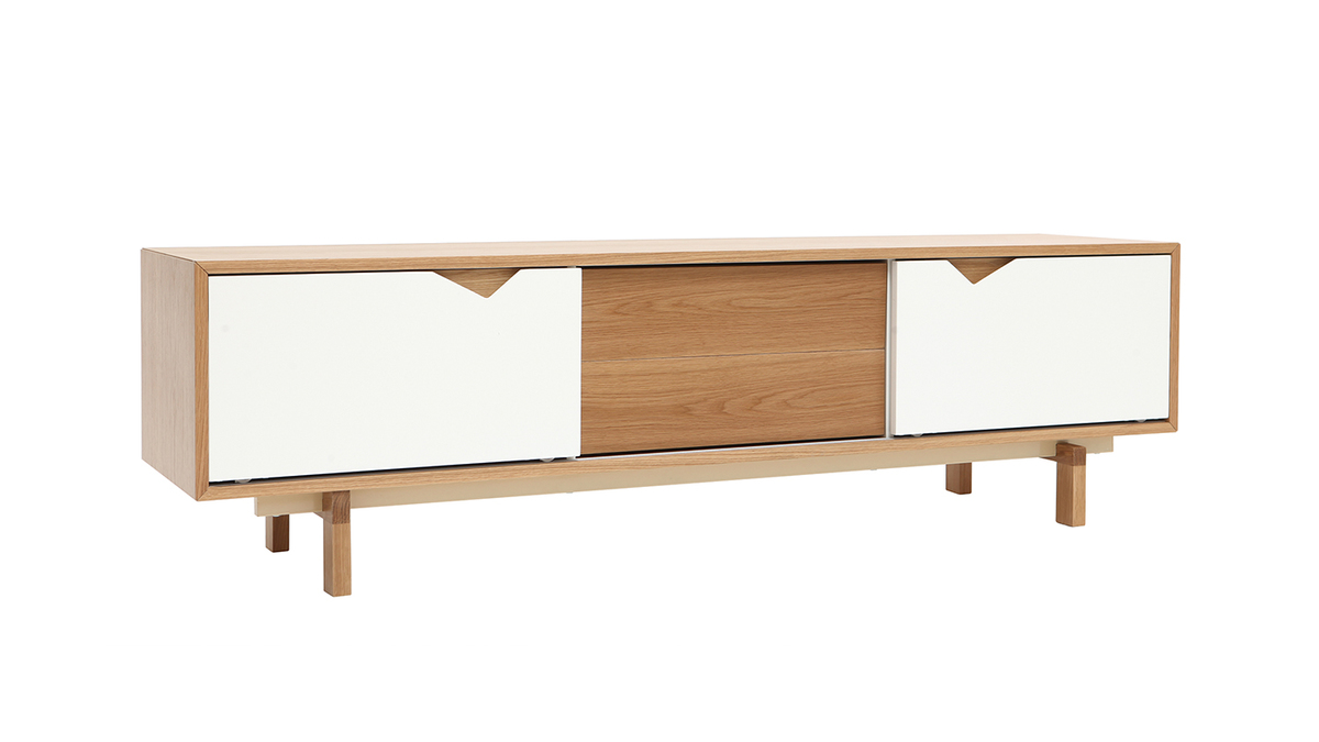 mobiletto TV scandinavo modulabile Bianco e Quercia ACOUSTIC - Miliboo