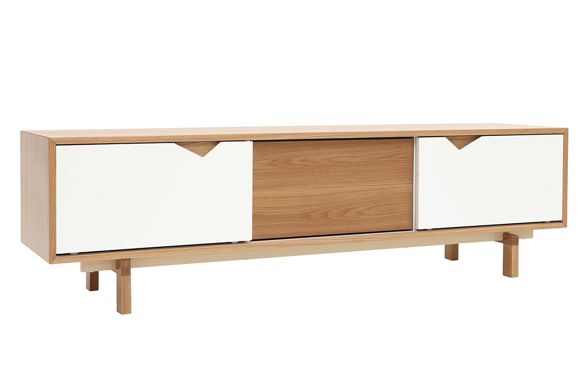 mobiletto TV scandinavo modulabile Bianco e Quercia ACOUSTIC