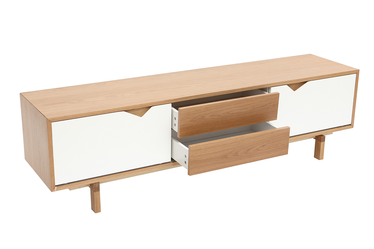 mobiletto TV scandinavo modulabile Bianco e Quercia ACOUSTIC