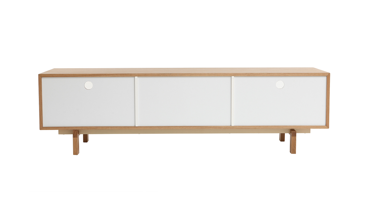 mobiletto TV scandinavo modulabile Bianco e Quercia ACOUSTIC