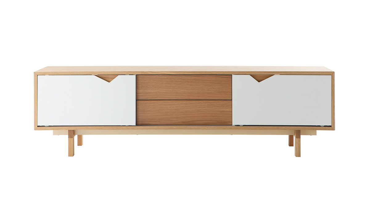 mobiletto TV scandinavo modulabile Bianco e Quercia ACOUSTIC