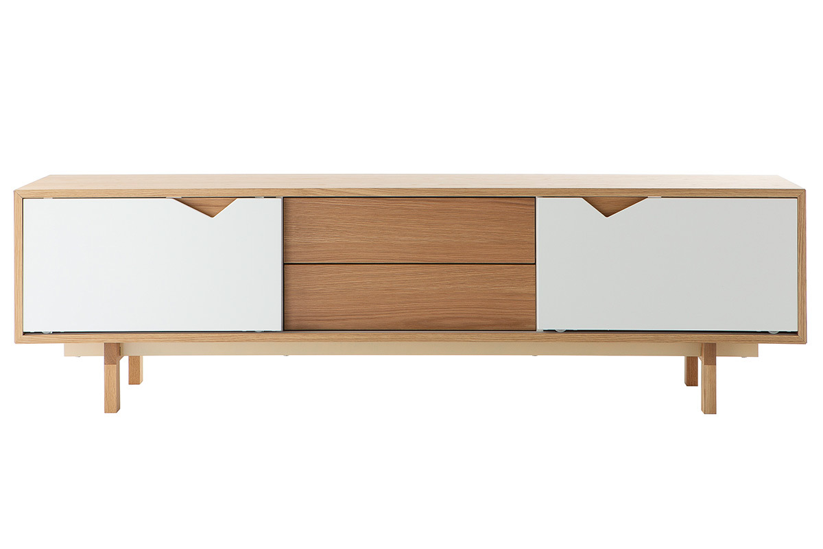 mobiletto TV scandinavo modulabile Bianco e Quercia ACOUSTIC