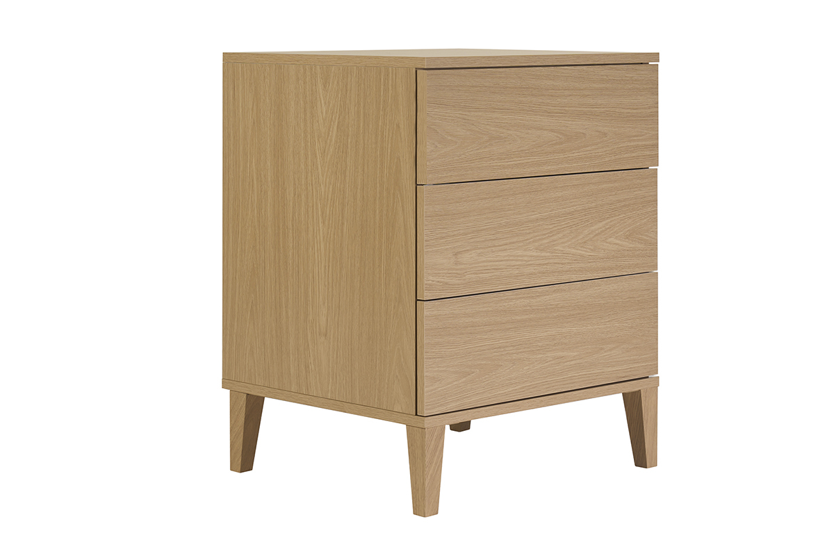 Mobile bagno FREDDY finitura legno rovere, con tre cassetti, vista a 3/4
