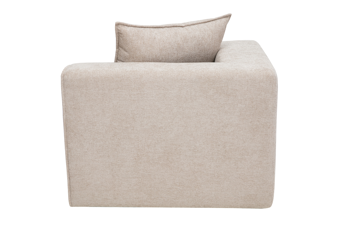 Modulo angolare destro KERRY in tessuto effetto velluto testurizzato beige, vista posteriore con cuscino.
