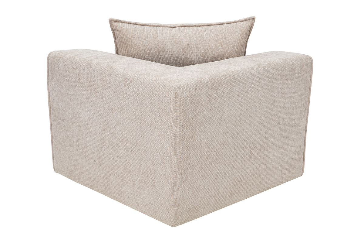 Modulo angolare destro KERRY in tessuto beige, vista posteriore, design cubico con cuscino.