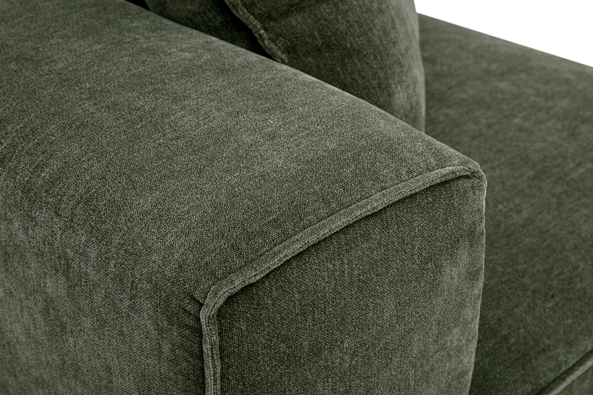 Modulo ad angolo retto KERRY in tessuto effetto velluto verde kaki, vista ravvicinata del rivestimento