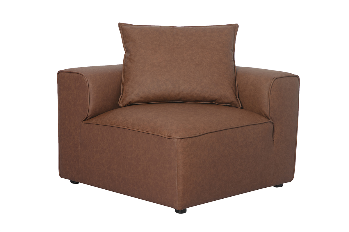 Modulo angolare sinistro in pelle marrone FERGUS con cuscino, vista frontale
