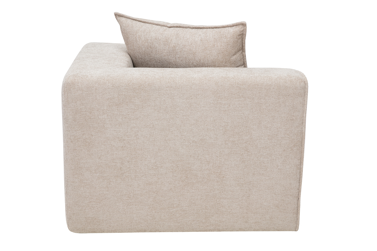Modulo angolare sinistro KERRY in tessuto vellutato testurizzato beige, vista laterale con cuscino dello schienale