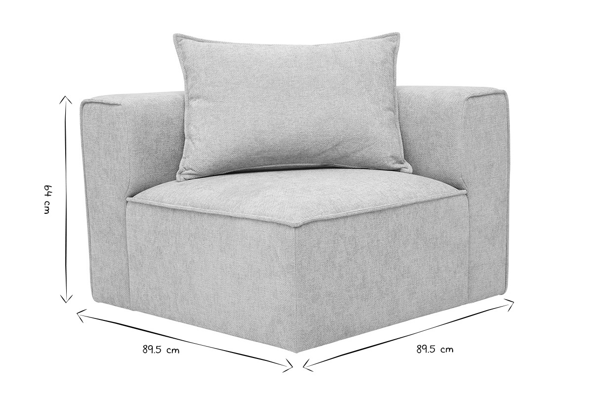 Modulo angolare sinistro KERRY in tessuto beige con dimensioni: L89.5 x P89.5 x H64 cm, in nero e bianco.