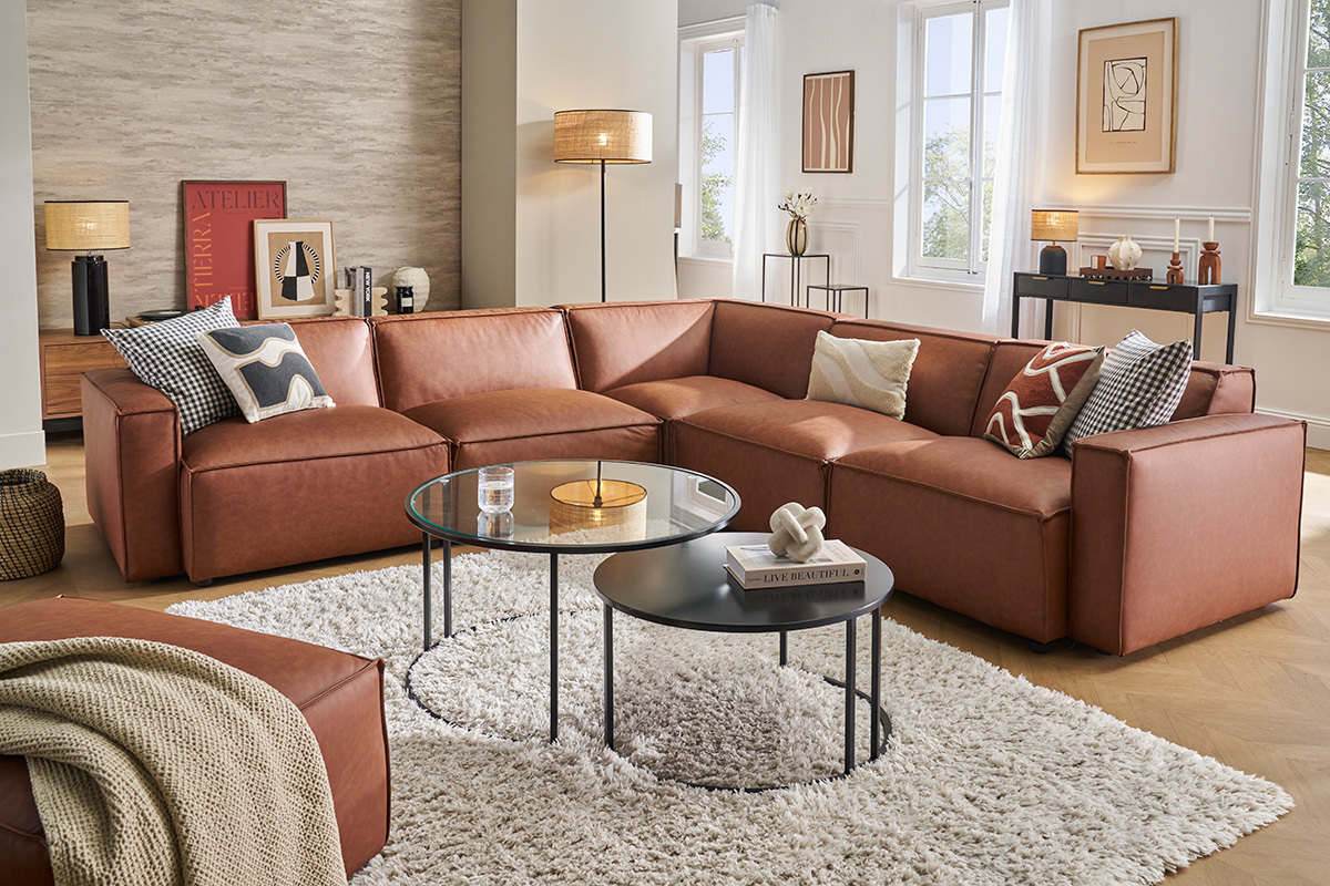 Modulo centrale per divano in pelle marrone SPLIT