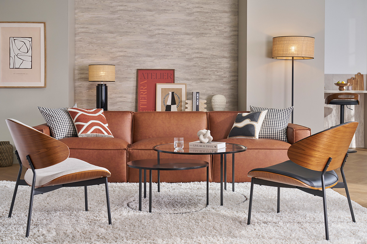 Modulo centrale per divano in pelle marrone SPLIT