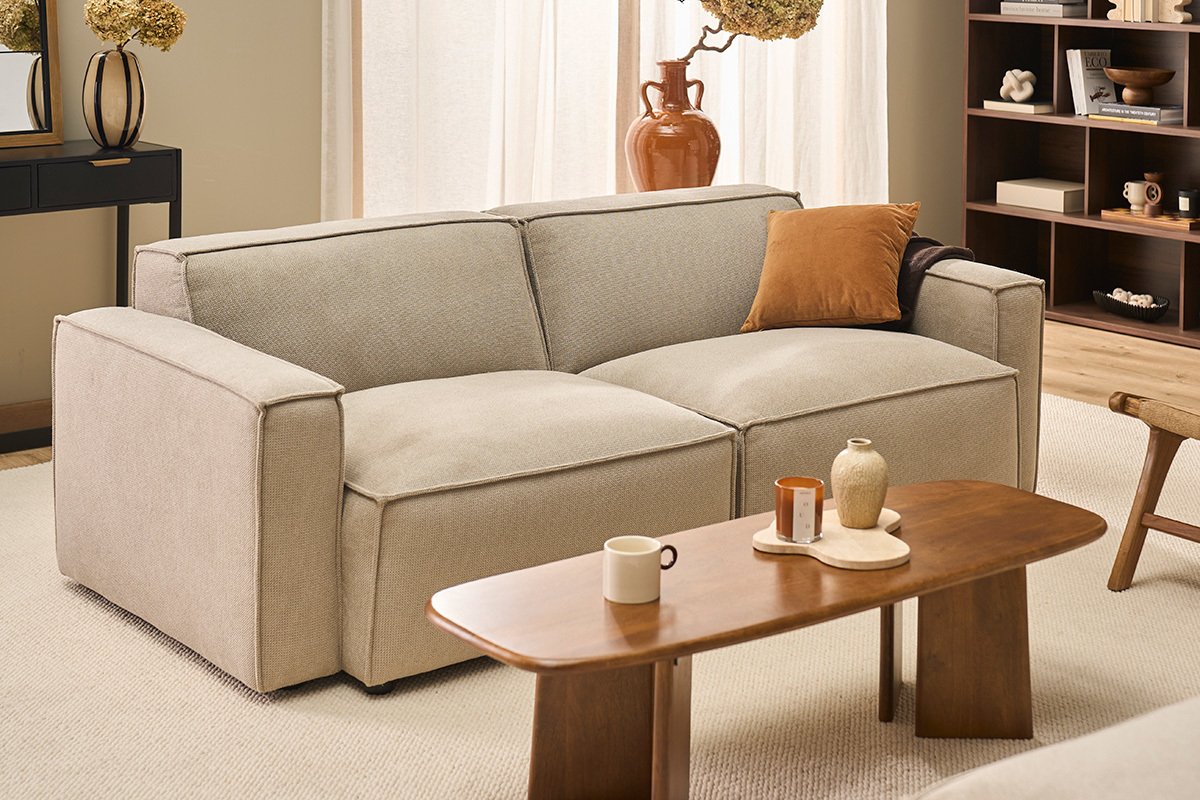 Modulo d'angolo destro per divano in tessuto ciniglia beige SPLIT