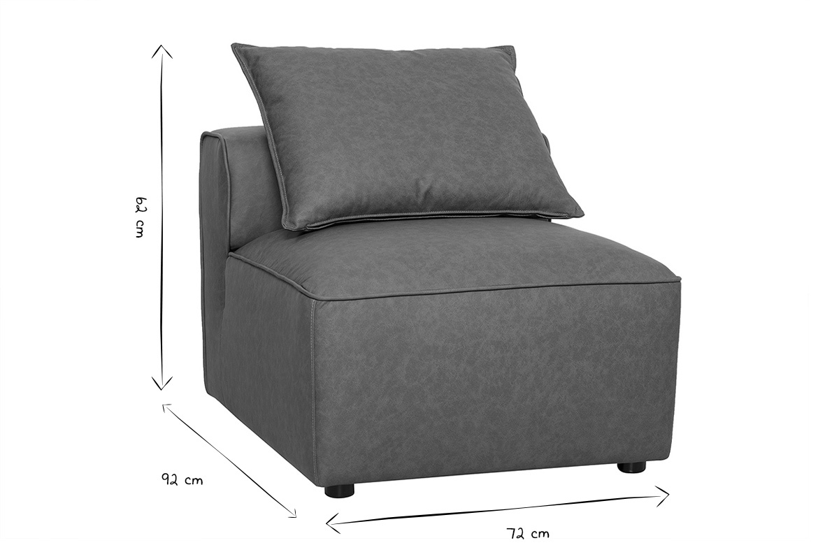 Modulo destro per divano FERGUS con dimensioni in bianco e nero: 62 cm di altezza, 92 cm di profondit�, 72 cm di larghezza.