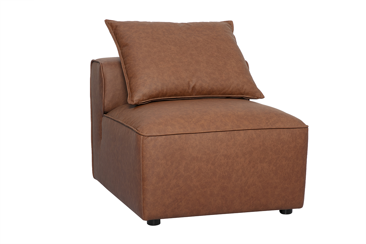 Modulo destro in pelle marrone FERGUS con cuscino, vista a 3/4.