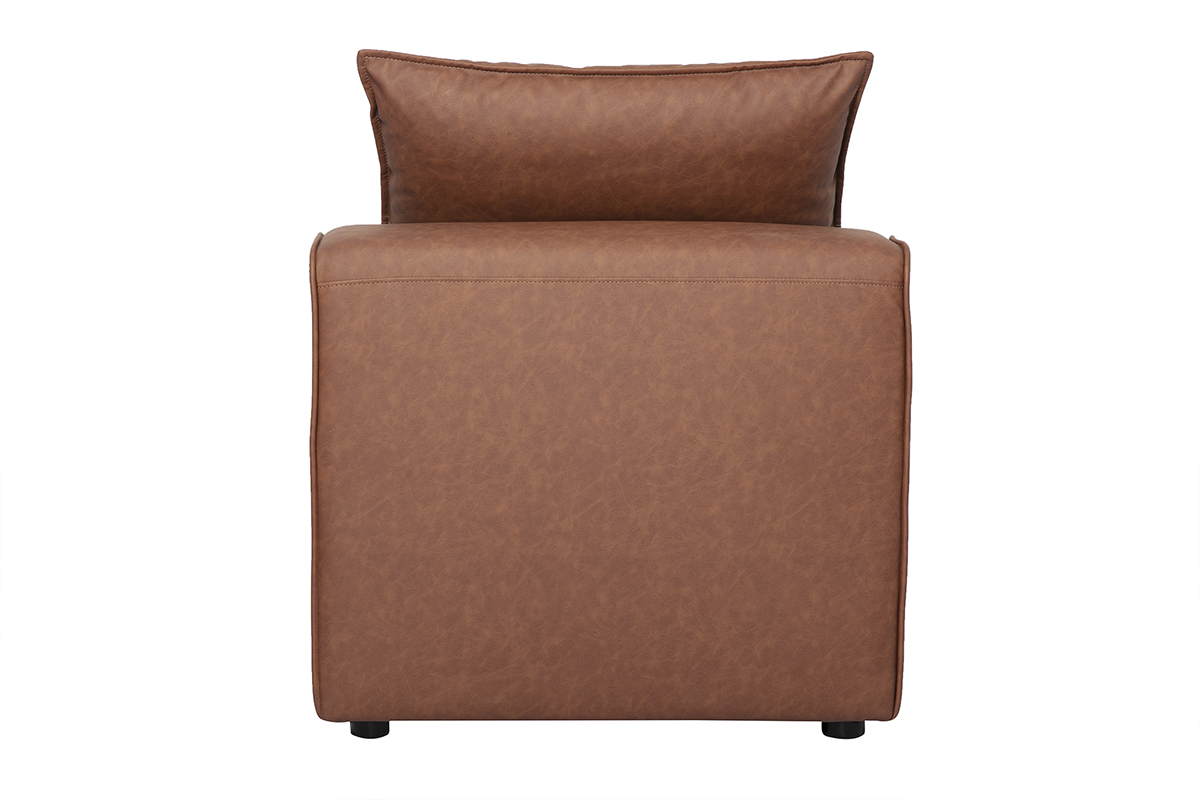 Modulo destro in pelle marrone FERGUS, vista posteriore con cuscino sullo sfondo.