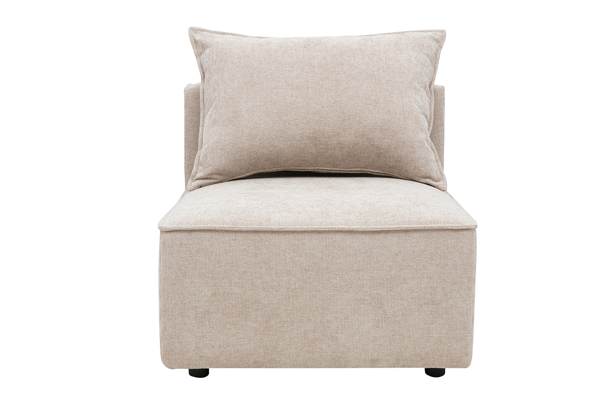 Modulo destro KERRY in tessuto effetto velluto testurizzato beige, con un cuscino, vista frontale.