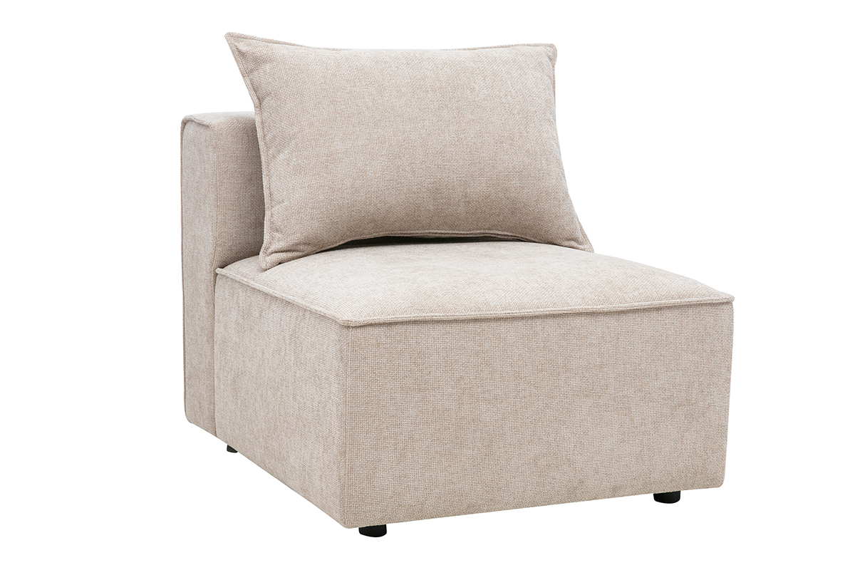 Modulo destro KERRY in tessuto velluto testurizzato beige con cuscino, vista a 3/4