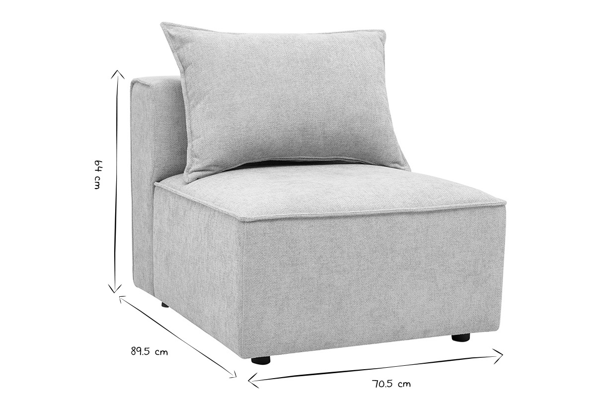 Modulo destro KERRY, dimensioni L70.5 x P89.5 x H64 cm in bianco e nero, cuscino incluso.