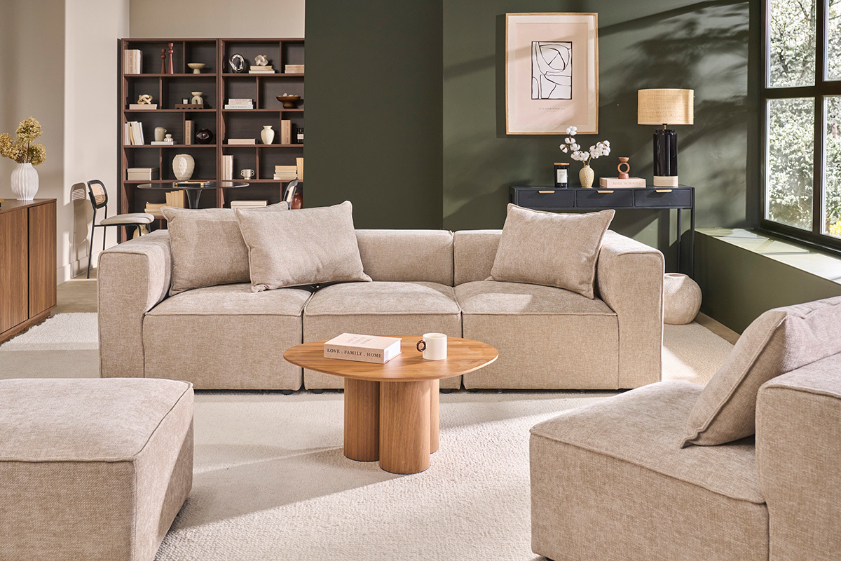 Modulo destro per divano in tessuto effetto velluto testurizzato beige KERRY