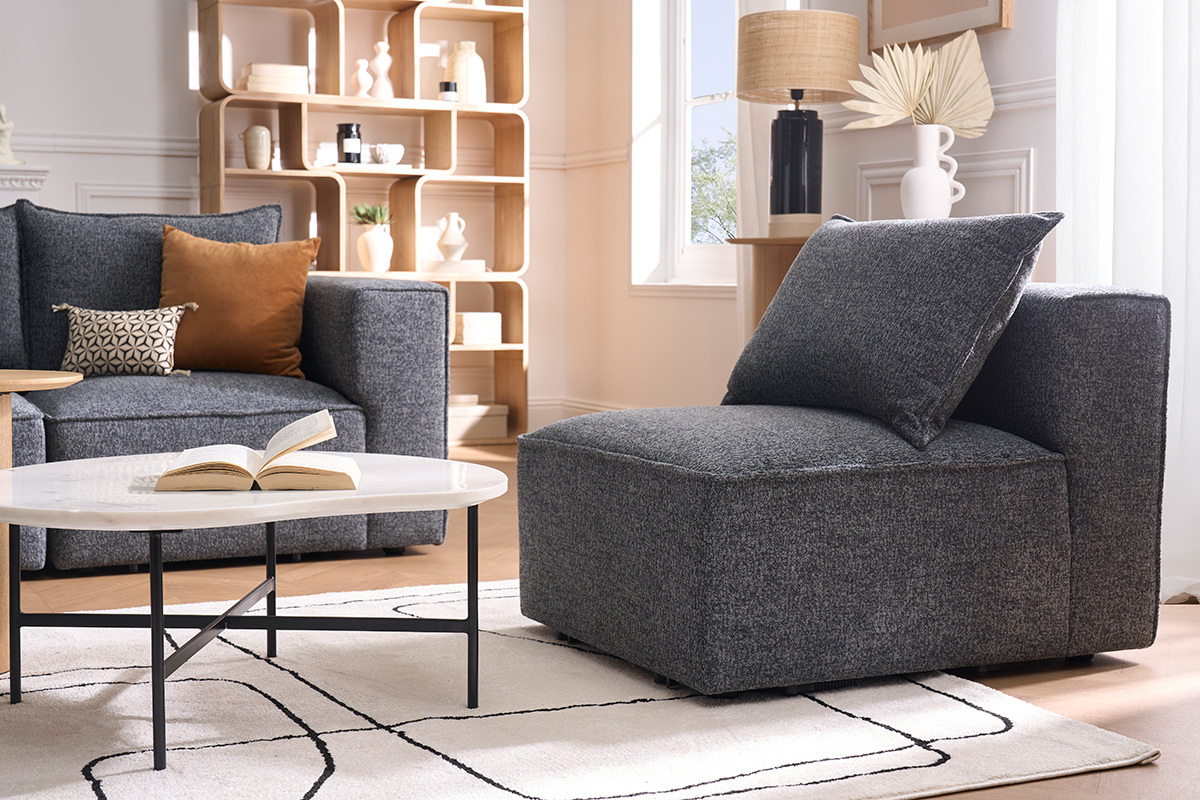 Modulo destro per divano in tessuto grigio scuro mlange KERRY