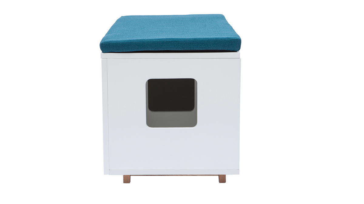 Panca casetta toilette per gatti legno chiaro e blu anatra O'MALLEY