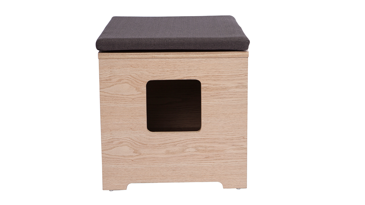 Panca casetta toilette per gatti legno chiaro e grigio BERLIOZ