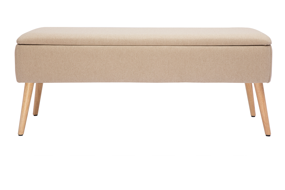Panca contenitore in tessuto beige e legno chiaro LARS
