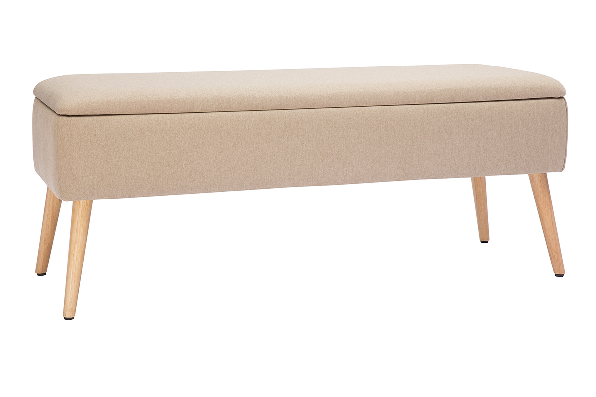 Panca contenitore in tessuto beige e legno chiaro LARS