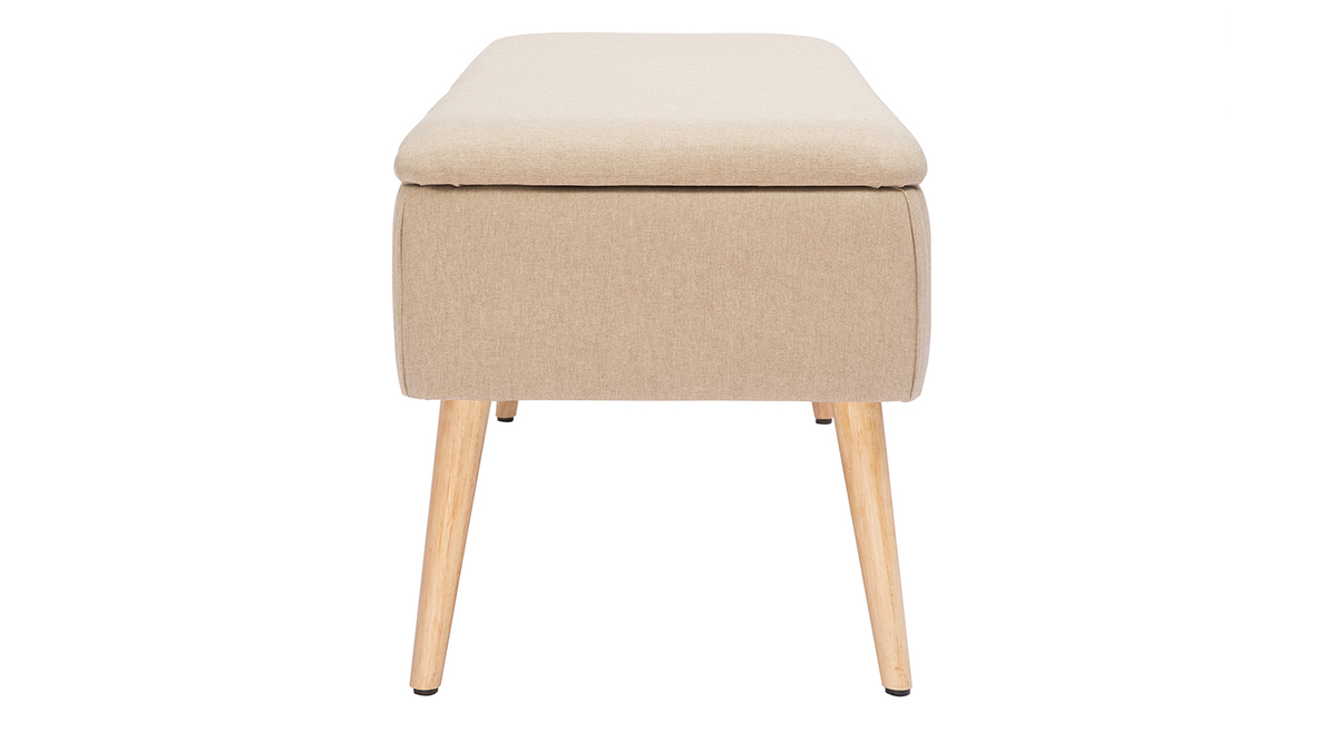 Panca contenitore in tessuto beige e legno chiaro LARS