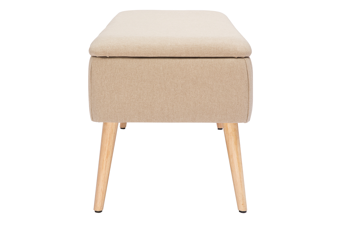 Panca contenitore in tessuto beige e legno chiaro LARS