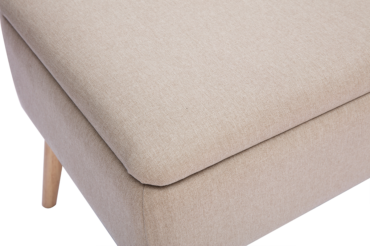 Panca contenitore in tessuto beige e legno chiaro LARS