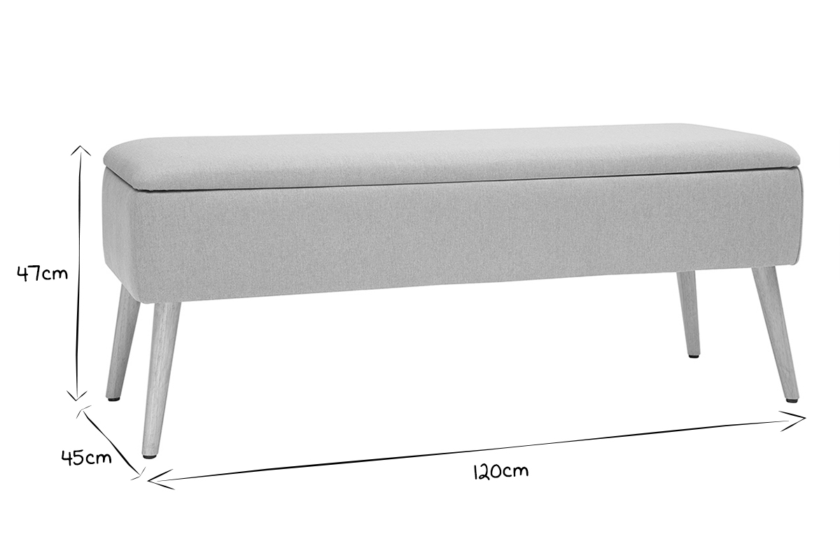 Panca contenitore in tessuto beige e legno chiaro LARS