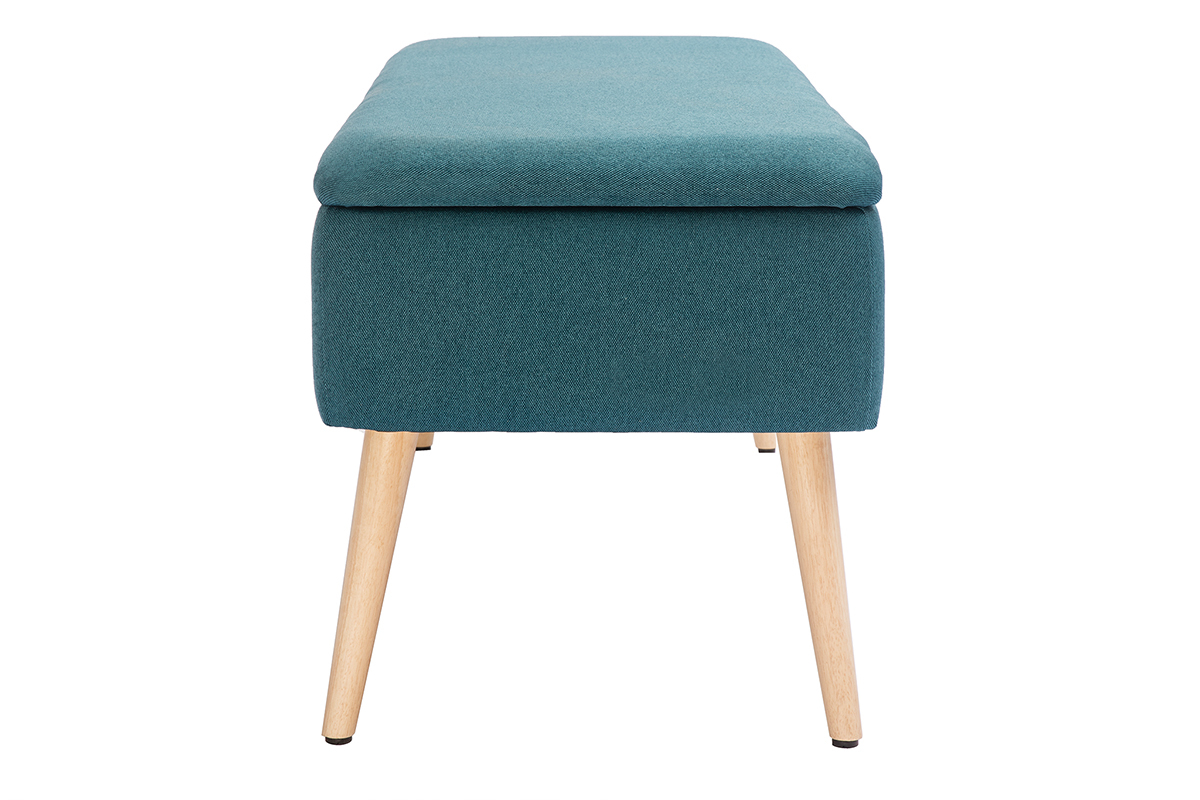 Panca contenitore in tessuto blu anatra e legno chiaro LARS