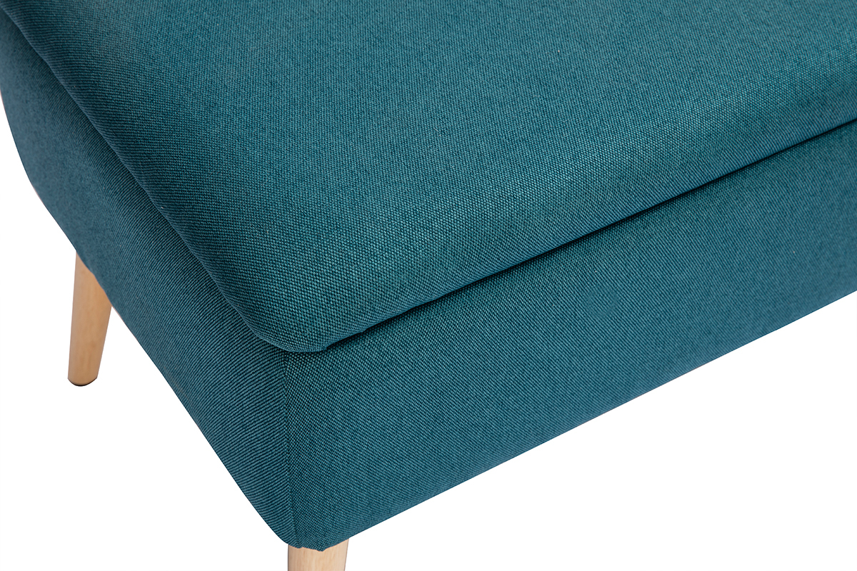 Panca contenitore in tessuto blu anatra e legno chiaro LARS