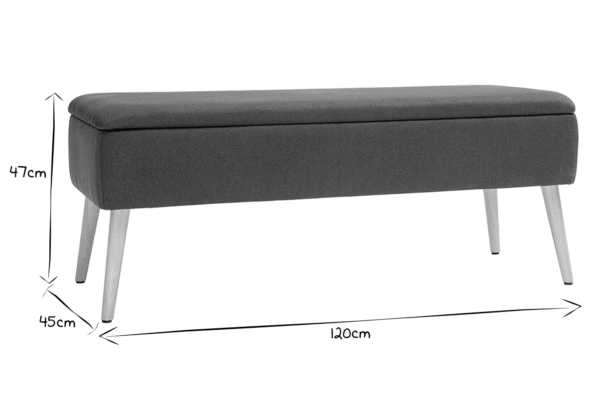 Panca contenitore in tessuto blu anatra e legno chiaro LARS
