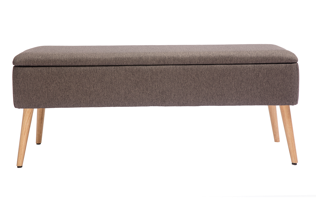 Panca contenitore in tessuto grigio scuro e legno chiaro LARS