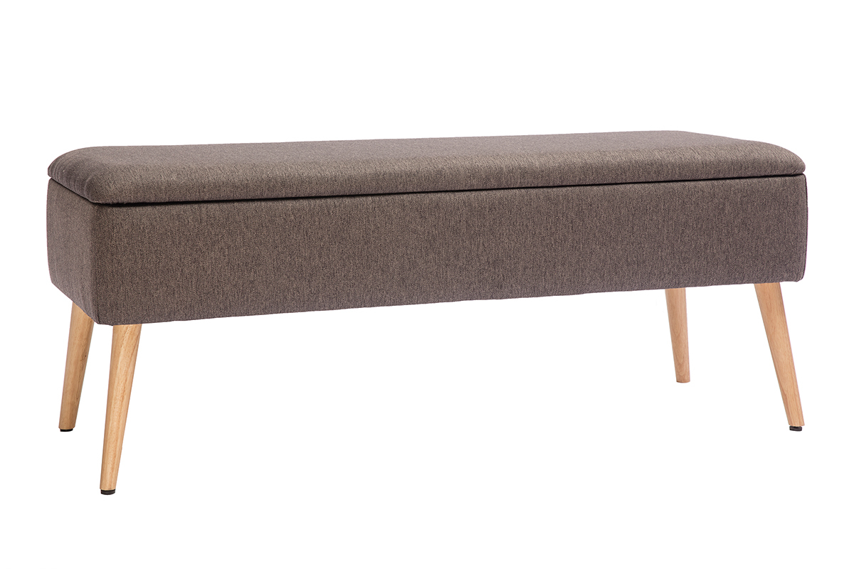 Panca contenitore in tessuto grigio scuro e legno chiaro LARS