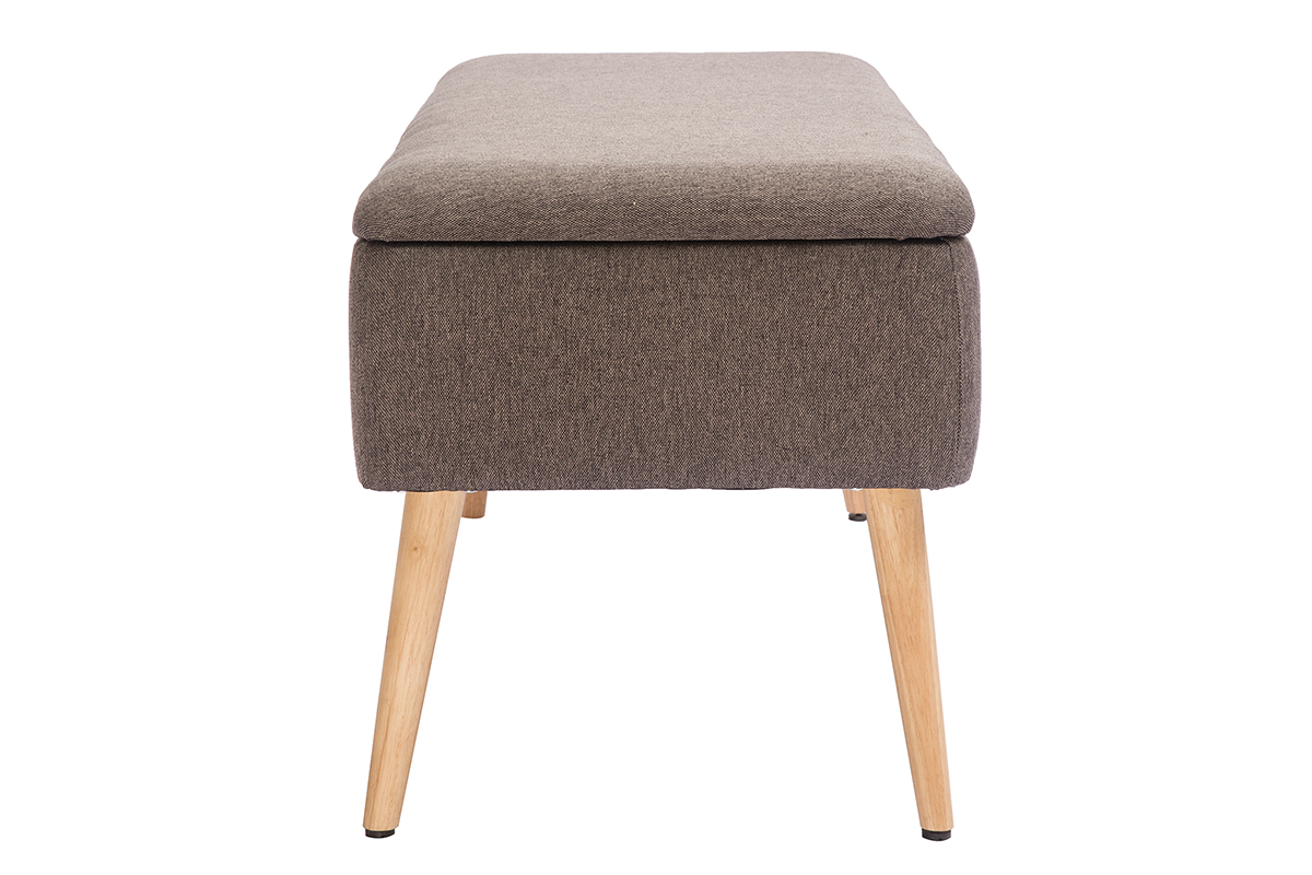 Panca contenitore in tessuto grigio scuro e legno chiaro LARS