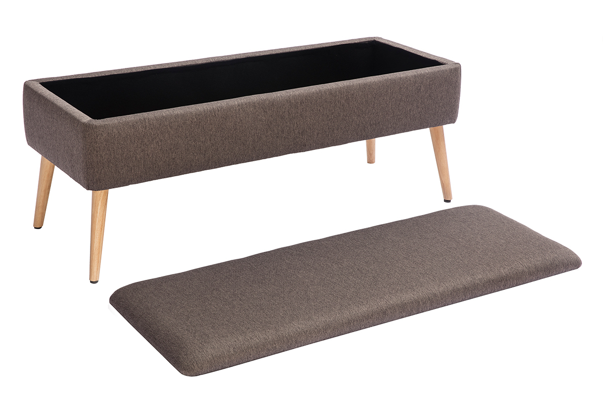 Panca contenitore in tessuto grigio scuro e legno chiaro LARS
