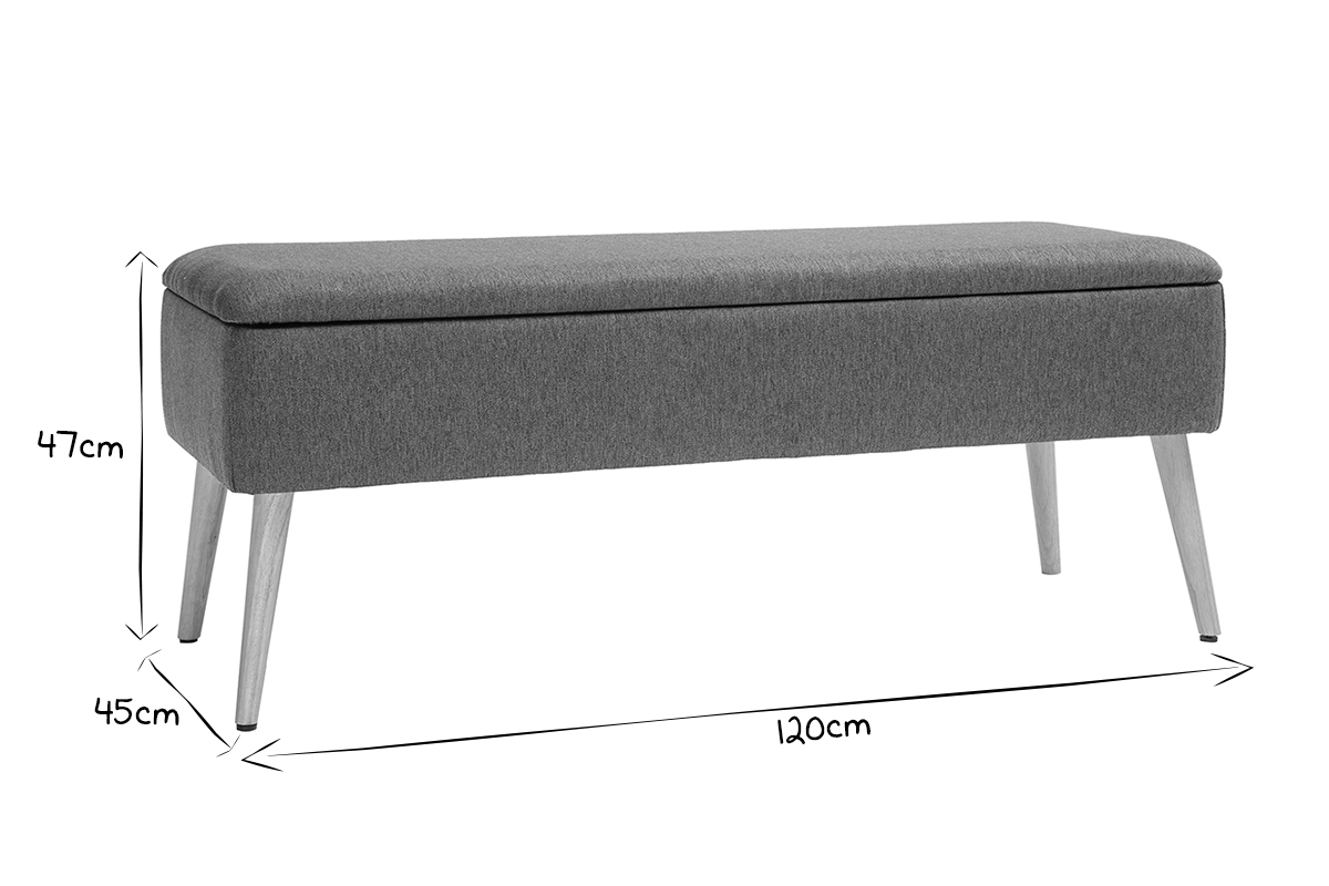 Panca contenitore in tessuto grigio scuro e legno chiaro LARS