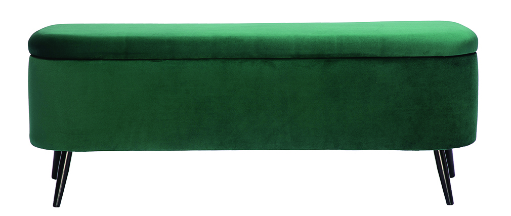 Panca contenitore in velluto verde ATON