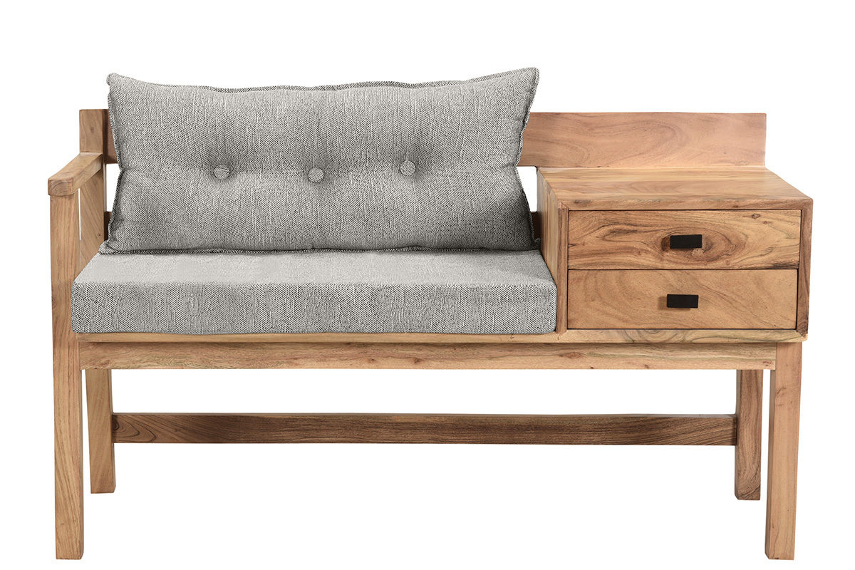 Panca da ingresso con contenitore legno massello e tessuto grigio chin L115 cm MENDOZA