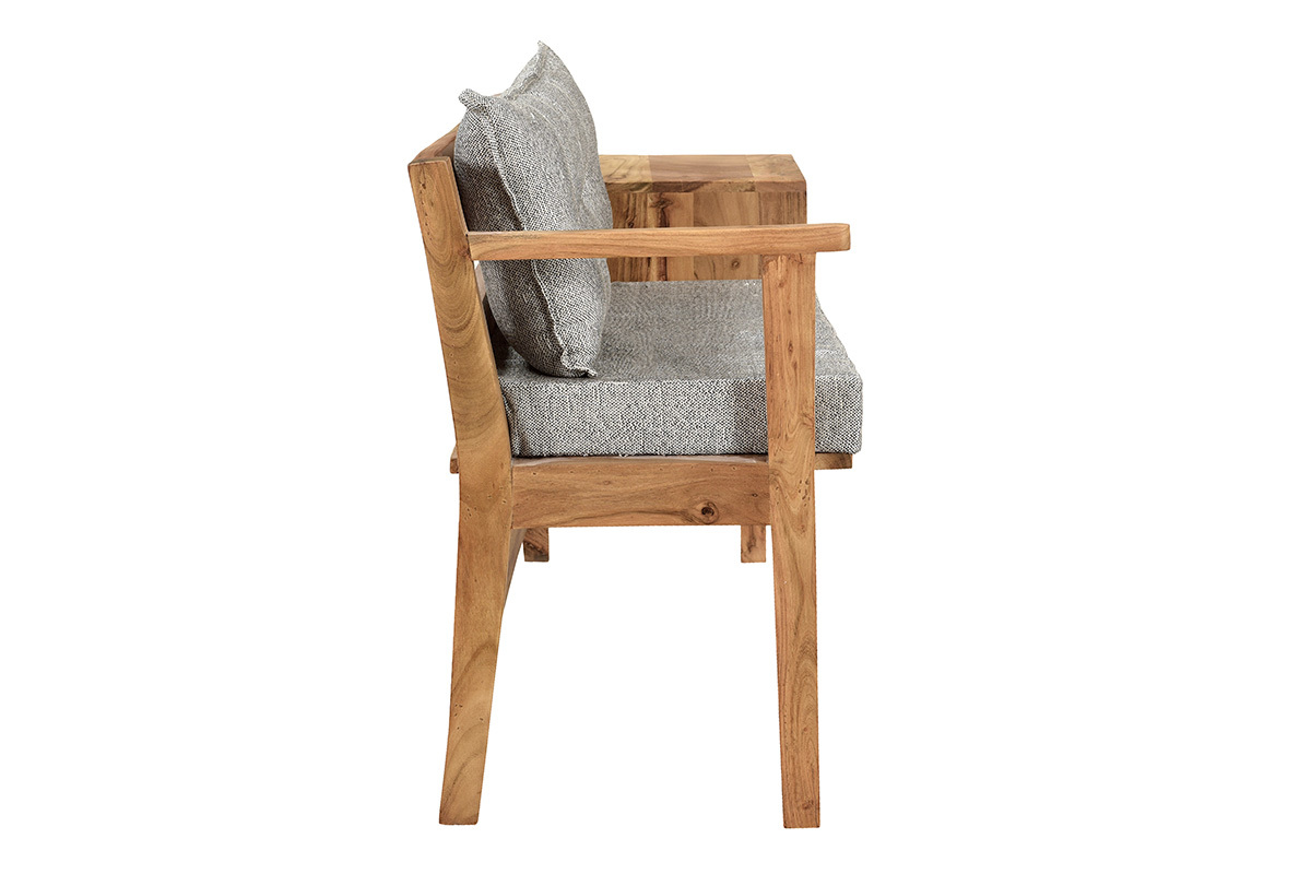Panca da ingresso con contenitore legno massello e tessuto grigio chin L115 cm MENDOZA