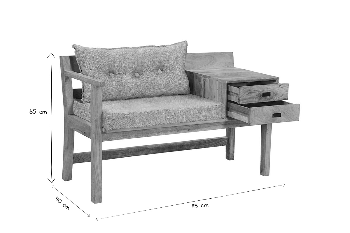 Panca da ingresso con contenitore legno massello e tessuto grigio chin L115 cm MENDOZA