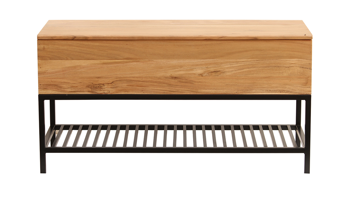 Panca Con Contenitore In Acacia 98 Cm – Cassapanca Portaoggetti Con Seduta Per Ingresso E Camera - 3