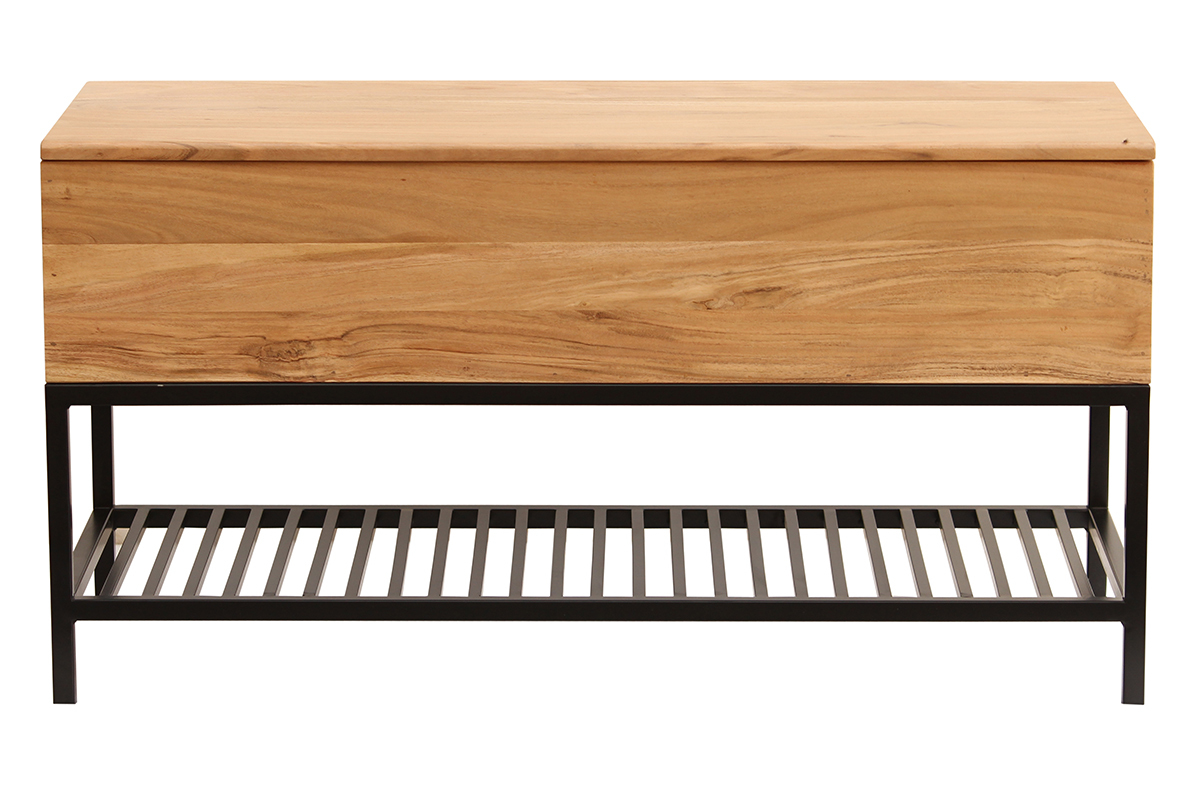 Panca da ingresso industriale con contenitore massello di acacia metallo nero SORG