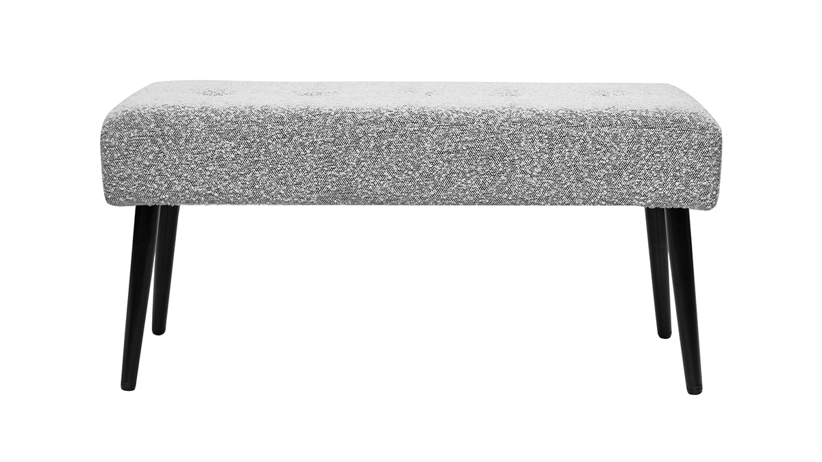 Panca design lavorazione capitonn in tessuto effetto lana boucl grigio chin e metallo nero L95 cm GUESTA